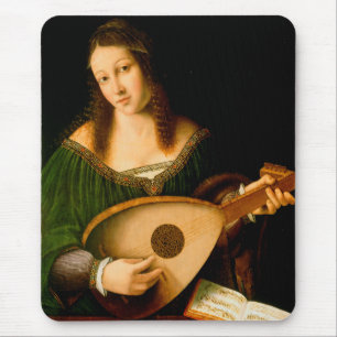 Tapis De Souris Bartolomeo Veneto Lady Jouer Lute Portrait Art