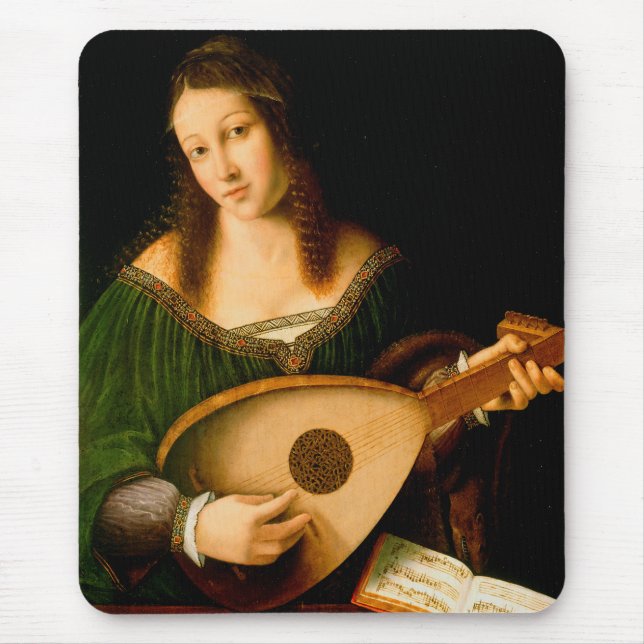 Tapis De Souris Bartolomeo Veneto Lady Jouer Lute Portrait Art (Devant)