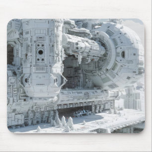 Tapis De Souris Base spatial de science-fiction blanc
