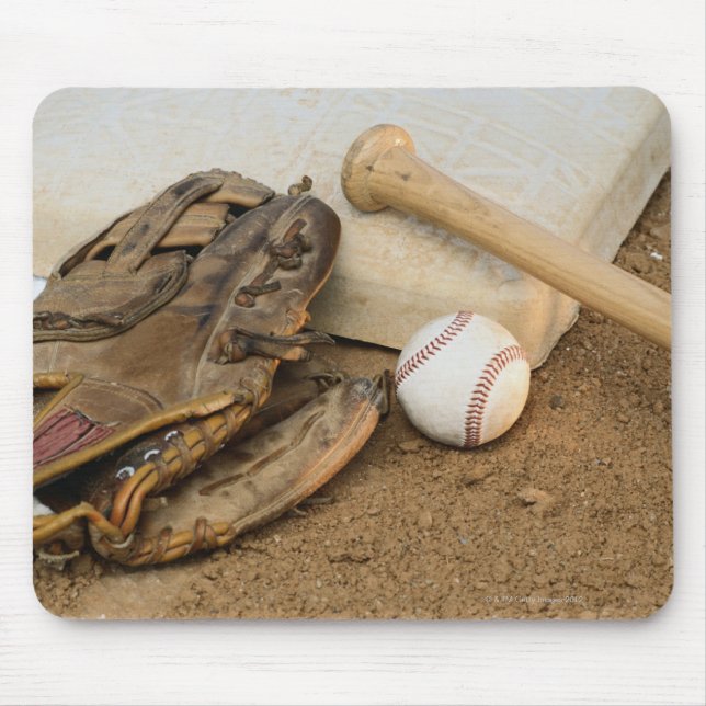 Tapis De Souris Baseball, Mitt et Bat sur la base (Devant)