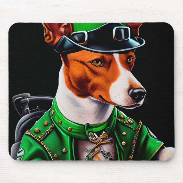 Tapis De Souris Basenji Chien conduisant vélo St. Patrick's Day (Devant)
