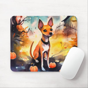 Tapis De Souris Basenji D'Halloween Avec Peur Citrouille
