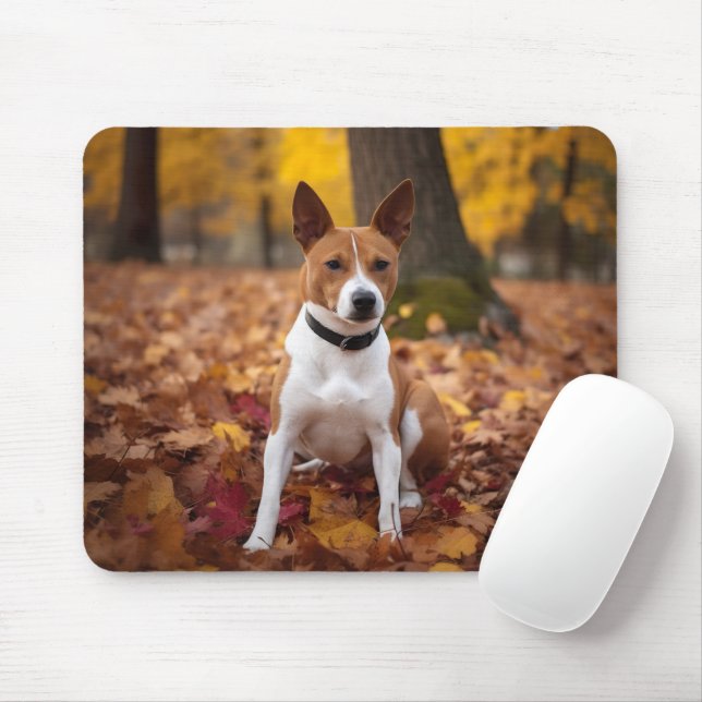 Tapis De Souris Basenji en automne Feuilles automne Inspiration (Avec souris)