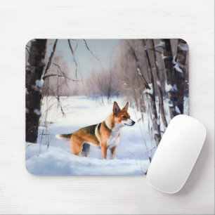 Tapis De Souris Basenji Laissez Tomber la Neige de Noël 
