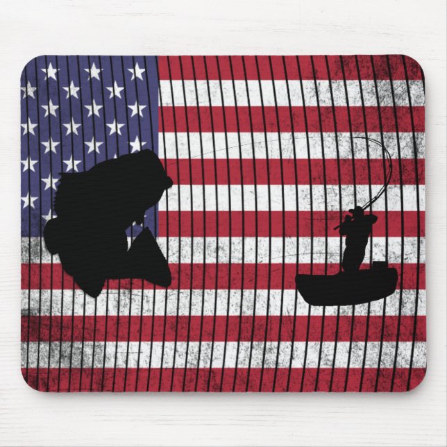 Tapis De Souris Basse et pêcheur sur la pêche du drapeau américain (Devant)