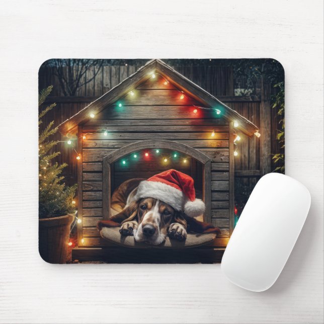 Tapis De Souris Basset de Noël en serre (Avec souris)