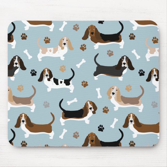 Tapis De Souris Basset Hound Chig Bones and Paws Mouse Pouse (Devant)