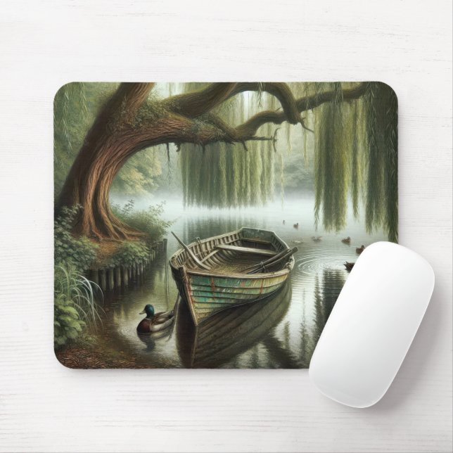 Tapis De Souris Bateau à roues sous un saule plumant (Avec souris)