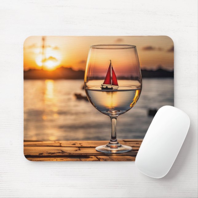 Tapis De Souris Bateau À Voile En Verre À Vin (Avec souris)