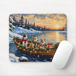 Tapis De Souris Bateau de Noël de Rat Terrier pour les Fêtes