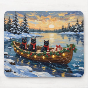 Tapis De Souris Bateau de Noël pour chat noir pour les fêtes