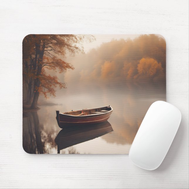 Tapis De Souris Bateau En Bois Sur Le Lac D'Automne (Avec souris)