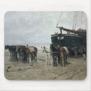 Tapis De Souris Bateau sur la plage à Scheveningen, 1876