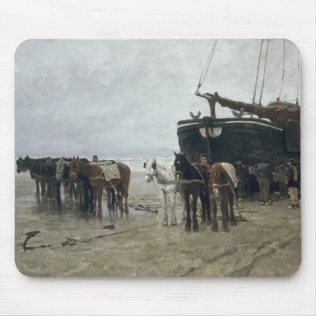 Tapis De Souris Bateau sur la plage à Scheveningen, 1876 (Devant)