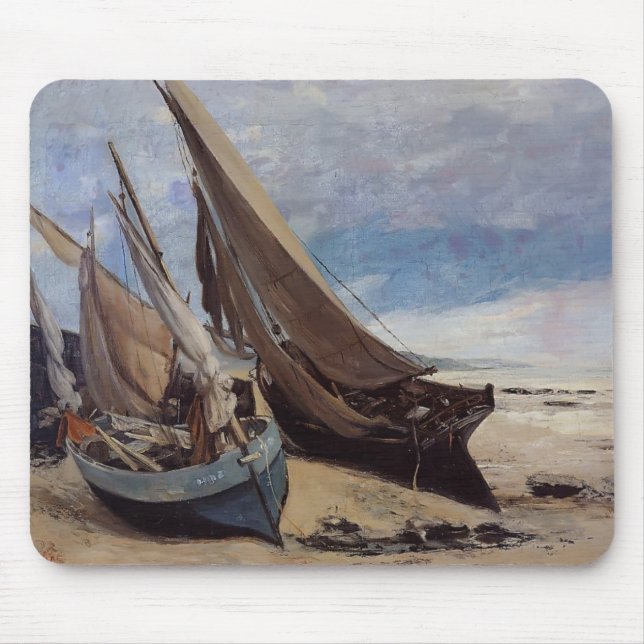 Tapis De Souris Bateaux de pêche de Gustave Courbet- sur la plage (Devant)