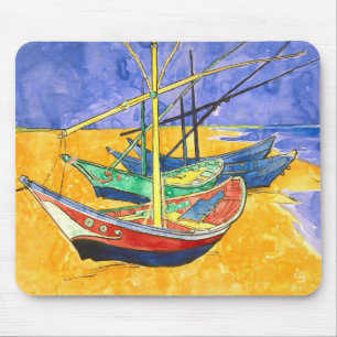 Tapis De Souris Bateaux De Pêche Plage Saintes-Maries Van Gogh Fi