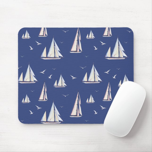 Tapis De Souris Bateaux marins et mouettes (Avec souris)