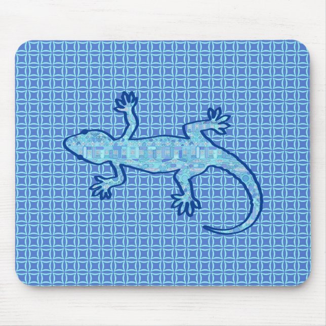 Tapis De Souris Batik Tribal Gecko - bleu denim doux (Devant)