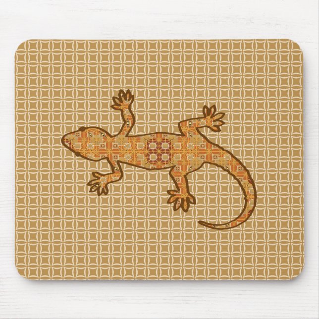 Tapis De Souris Batik tribal Gecko - rouille, ambre et bronze (Devant)