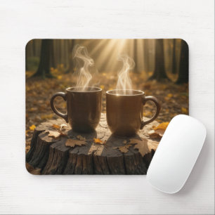 Tapis De Souris Batteries à café à vapeur sur un arbre d'automne