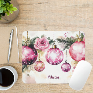 Tapis De Souris Baubles de Noël colorés aux fleurs