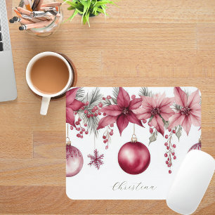 Tapis De Souris Baubles de Noël colorés aux fleurs