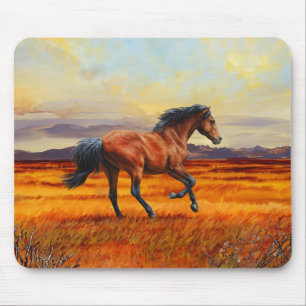 Tapis De Souris Bay Horse Galloping À Travers La Prairie