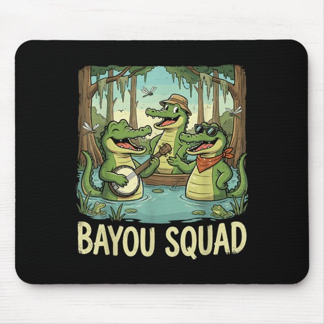 Tapis De Souris Bayou Squad Louisiana Alligator Retro Wildlife Tra (Devant)