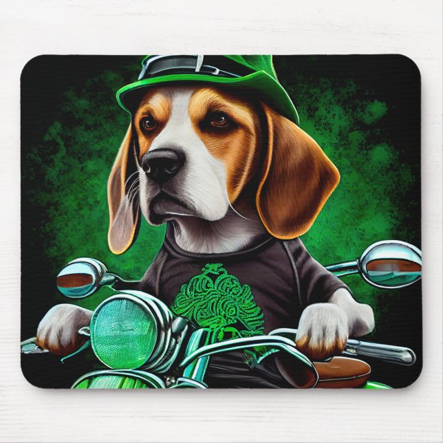 Tapis De Souris Beagle Chien conduisant vélo St. Patrick's Day (Devant)