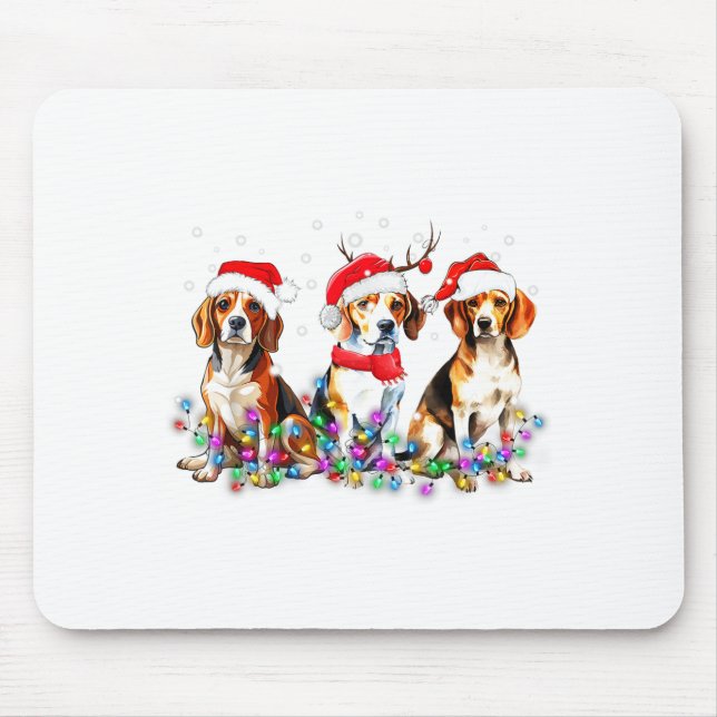 Tapis De Souris Beagle Dog Christmas Lights Cute Pet Matching Fami (Devant)