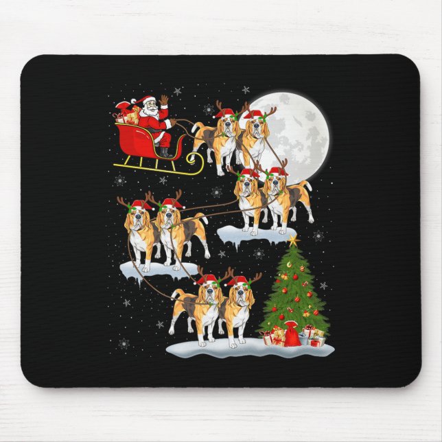 Tapis De Souris Beagle Dog Santa Sleigh Flying Funny Magical Chris (Devant)