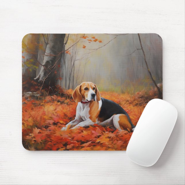 Tapis De Souris Beagle en automne Leaves automne Inspire (Avec souris)