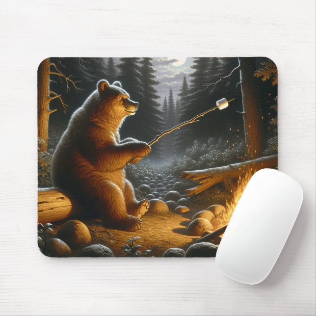 Tapis De Souris Bear Roasting Marshmallows (Avec souris)