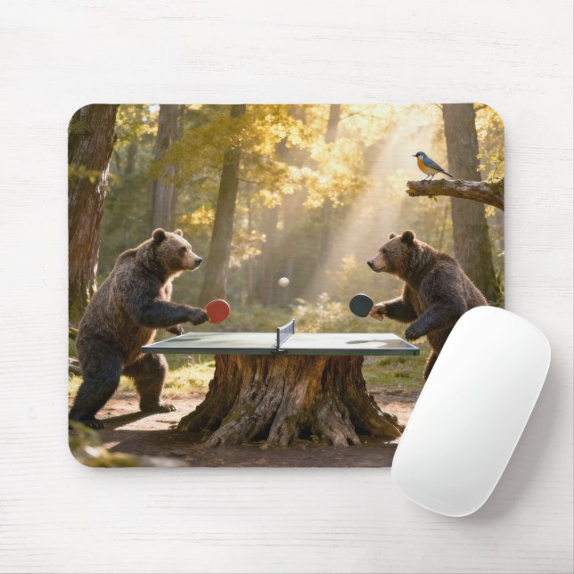 Tapis De Souris Bears Playing Ping Pong in a Forest (Avec souris)