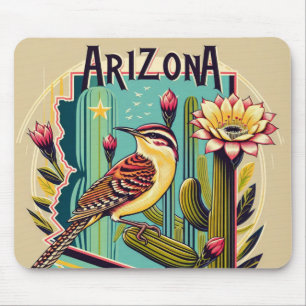 Tapis De Souris Beau Art Déco d'Arizona Oiseaux et Fleurs