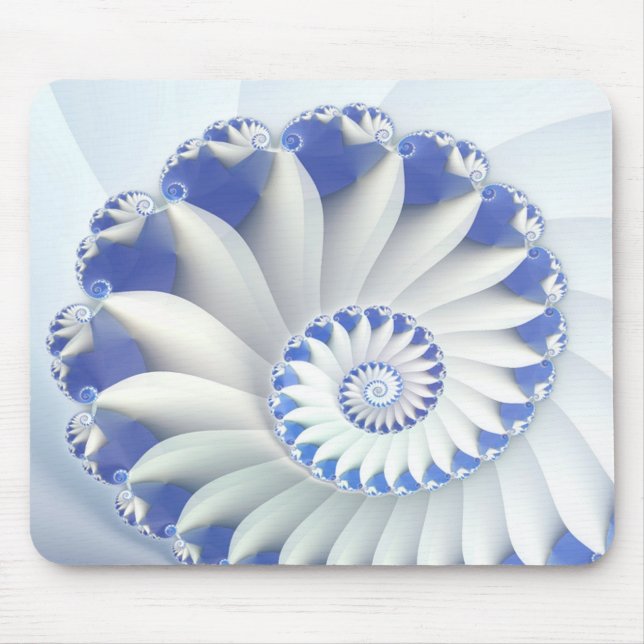 Tapis De Souris Beau Bleu & Blanc Mer Shell Art Fractal fin (Devant)
