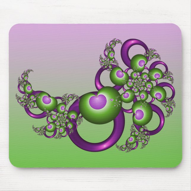 Tapis De Souris Beau Coeurs verts roses Moderne Abstrait Fractal (Devant)