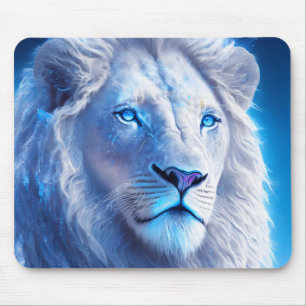 Tapis De Souris Beau Lion blanc mystique aux yeux bleus