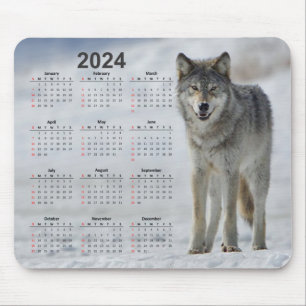 Tapis De Souris Beau loup de bois 2024 Calendrier