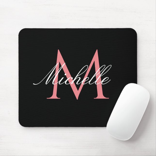 Tapis De Souris beau monogramme rose noir (Avec souris)