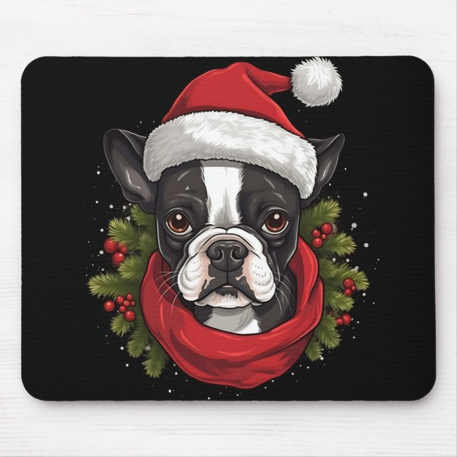Tapis De Souris Beau Noël Boston Terrier Chien (Devant)