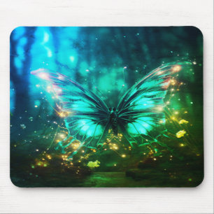 Tapis De Souris Beau Papillon Néon Vert Sur Ordinateur Portable