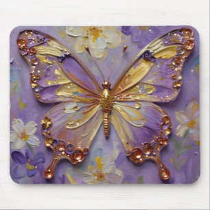 Tapis De Souris Beau Papillon Violet et Fleurs