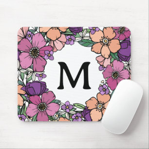Tapis De Souris Beau Peach Purple Rose Floral Monogramme