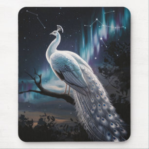 Tapis De Souris Beau Peacock Blanc Aurora Borealis Pittoresque