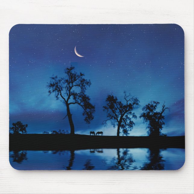 Tapis De Souris Beaux chevaux de campagne Nuit étoilée Lune (Devant)