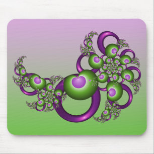 Tapis De Souris Beaux cœurs roses verts modernes abstraits fractal
