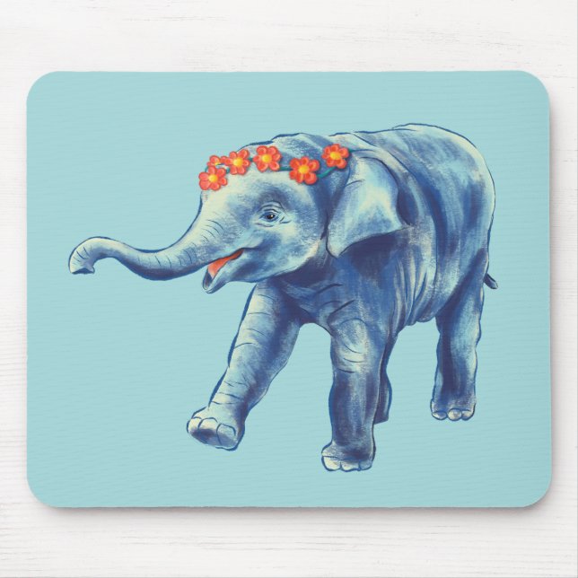 Tapis De Souris Bébé Eléphant mignon Bleu Enfants (Devant)