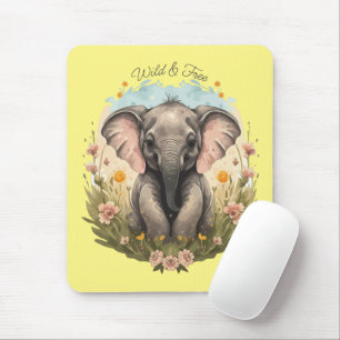 Tapis De Souris Bébé mignon Eléphant Calf Fleur sauvage Wanderlust
