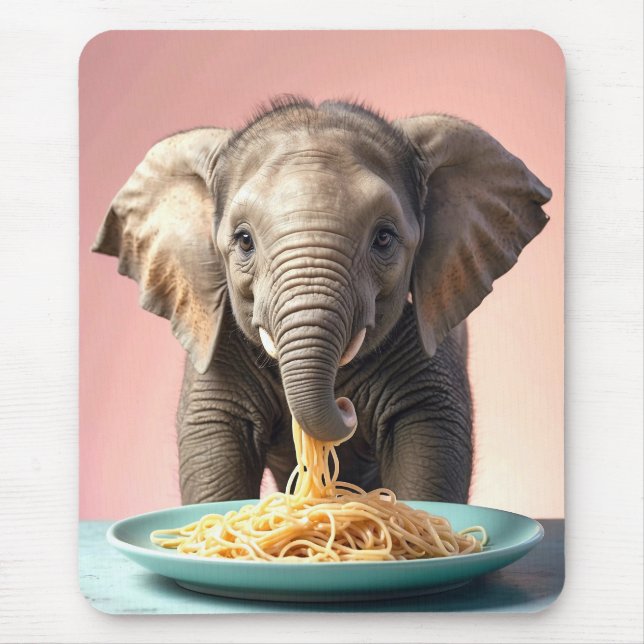 Tapis De Souris Bébé mignon Eléphant Manger Spaghetti (Devant)